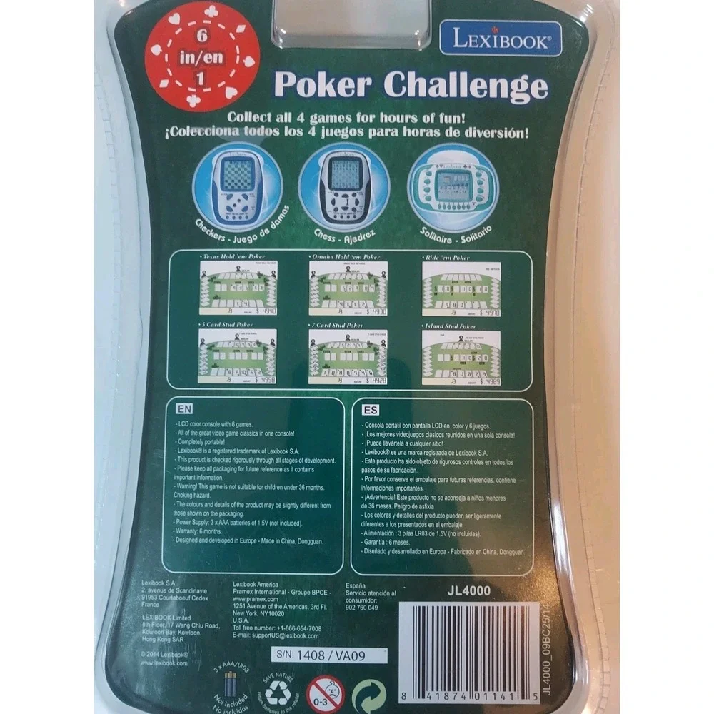 Lexbook Video Poker Challenge 6in1 Hand Held Game New In Package‎ Travel